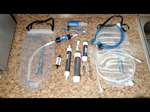 Sawyer Mini and Platypus Gravity Works gravity filter with DIY carbon filter.