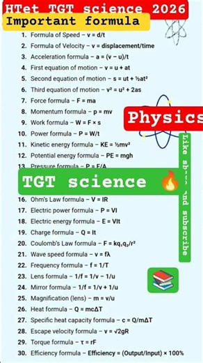 Physics Formula Shorts ⚡ |TGT Science Important Formula Revision 2026 #tgtscience#htet