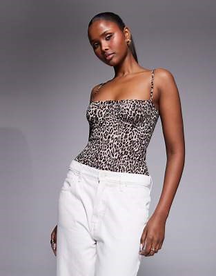 Good American mesh bustier bodysuit in leopard print | ASOS