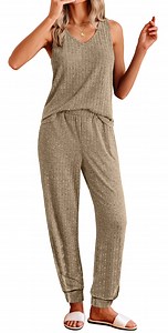 Fantaslook Womens Pajamas Sets V Neck Tank Tops and Long Pants Two Piece Lounge Sets Summer Oufits Loungewear