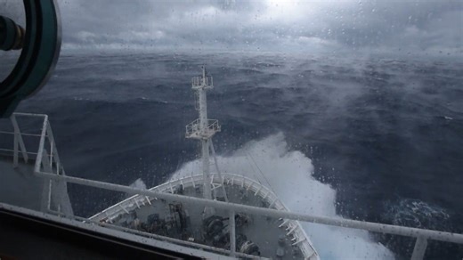 Watch as Mass. Maritime Academy sea term training ship hits rough seas, wind. Video.