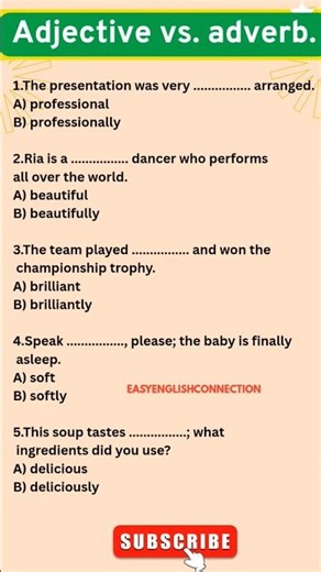 Test your knowledge of adjectives and adverbs. Learn English grammar #english #shorts #ielts #learn