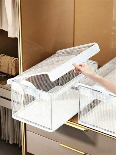 1pc Transparent Stackable Storage Box With Lid, Large Capacity Foldable Storage Container With Handle, Space-Saving, Convenient For Organization, Multi-Purpose Storage Box, Transparent Storage Organizer, Thick Storage Box, Suitable For Home, Dorm, Bedroom, Closet And More | SHEIN