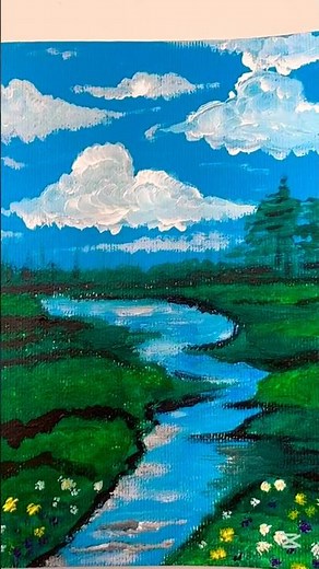 Easy Landscape Painting with Acrylics | Sky & River for Beginners