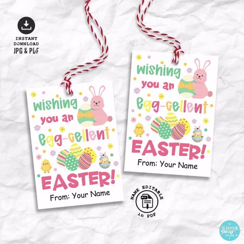Egg-cellent Easter Tags Printable, Bunny Basket Gift Tag, Spring Favor Gift - Etsy