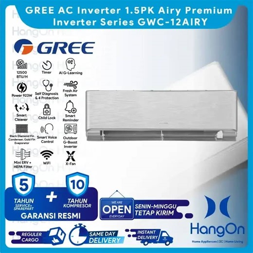 Promo Gree Gwc-12airy Ac Inverter 1.5pk Airy Premium Inverter Series G-learning G-boost Hepa Filter Smart Voice Control Wifi Pendingin Ruangan 1 1/2 Pk Diskon 8% Di Seller Hangon Flagship Store - Jgc Cakung - Kota Jakarta Timur | Blibli