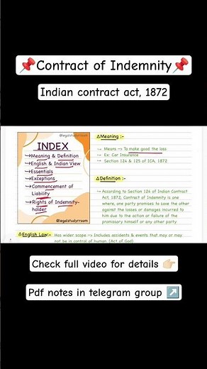 Contract of Indemnity Explained ⚖️ 🔥 | Indian Contract Act 1872 ￼📑| Full Lecture + PDF Notes 📝