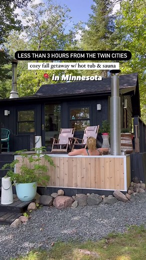 Welcome to Little Log Cabin, Backus Minnesota. A cozy cabin with both a woodfired hot tub and sauna. Who would you stay here with? #minnesotacabin #cabin #fall #airbnb