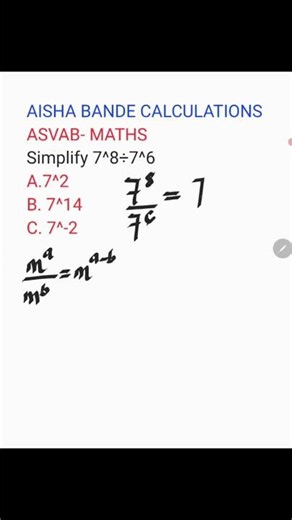 Simplifying Exponents - ASVAB Math Problem (7^8 ÷ 7^6)