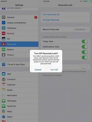 How to turn passcode off on iPad?
