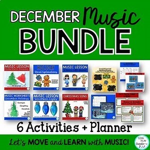 Holiday Elementary Music Class Lesson Bundle of Music Activities K-6
