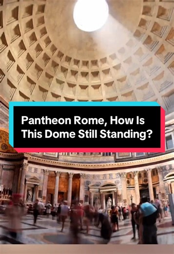 Pantheon Rome, the Pantheon dome is the largest unreinforced concrete dome in the world, no steel, no rebar, still standing nearly 2,000 years later. Oculus stress relief, coffered ceiling weight reduction, and lighter concrete near the top, Roman engineering that feels impossible. Full video on YouTube, link in bio. Pantheon or Colosseum, which build is crazier? #PantheonRome #RomanEngineering #AncientRome #RomanArchitecture #RomeHistory