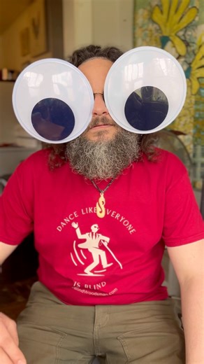 326K views · 22K reactions | Our googly eye collection grows bigger by the day. #accessibility video description: John wears a variety of googly eyes in different sizes #funny #silly #googlyeyes #googlyeye #googly #humor #sillyreels #funnyreels | The Blind Woodsman and Honeybee | Facebook