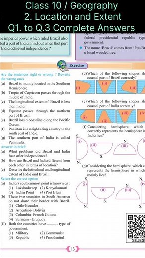Class 10 Geography Chapter 2 | Location and Extent | All Exercise Answers | SSC Maharashtra Board.