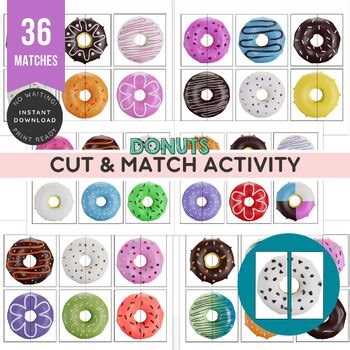 Donuts Matching Game – 36 Toddler Puzzle, Preschool Binder Printable, Montessori