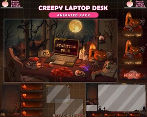 Animated Stream Package Spooky Desk With Laptop, Lo-fi Stream Pack for Twitch | Animated Overlay, Halloween Themed Stream Overlay - Etsy