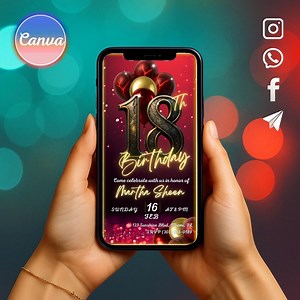 18th Birthday Party Invitation, Digital 18th Invitation Template in Black Stone and Gold, Editable 18th Invitation - Etsy