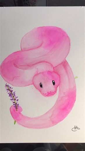 Adorable Pink Snake Illustration - Watercolor Art