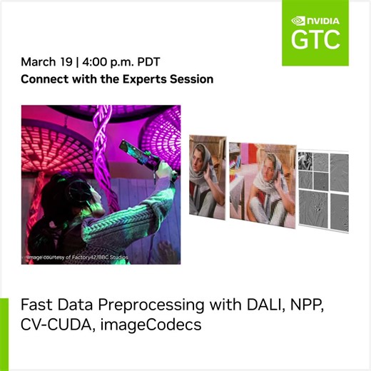 Don't miss the chance to interact 1:1 directly with NVIDIA computer vision experts for all technical queries on NVIDIA's image and data processing libraries. https://nvda.ws/3TcDRPC #GTC24 | NVIDIA Robotics
