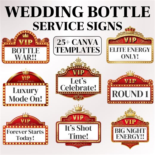 Custom Wedding Bottle Service Marquee Sign, Bottle Service Sign Template Bundle 25 VIP Marquee Wedding Sign, Wedding Marquee Entrance Sign - Etsy