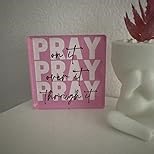 Purple Christian Gifts for Women, Religious Plaques Christian Woman Decor Gifts, Pink Room Accessories - Modern Home Office Room Bathroom Bedroom, Pray On It Over It Acrylic Sign