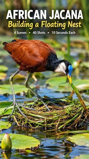African Jacana Builds a Floating Nest 🐦🌿 | Amazing Bird Nest Building in 4K
