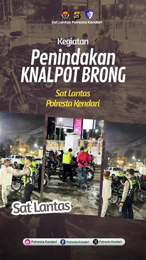 🚨 Penindakan Knalpot Brong oleh Sat Lantas Polresta Kendari 🚨 Sat Lantas Polresta Kendari terus berkomitmen menjaga ketertiban dan kenyamanan masyarakat dengan melaksanakan penindakan terhadap penggunaan knalpot brong/racing yang mengganggu ketenangan warga. Dalam kegiatan ini, petugas memberikan tindakan tegas kepada pengendara yang menggunakan knalpot tidak sesuai standar, sekaligus memberikan edukasi agar masyarakat lebih tertib berlalu lintas. Langkah ini dilakukan demi menciptakan situasi