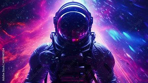 Synthwave tech 3d of an astronaut in outer space - Seamless loop animation, created using AI Generative Technology
