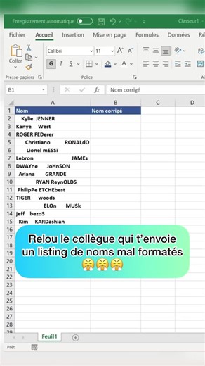 Manquerait plus qu'on reçoive des listings bien formatés du premier coup ! 😤 On a tous déjà reçu un fichier avec des noms en MAJUSCULES, des espaces partout, bref le chaos total. Dans cette vidéo je te montre comment nettoyer tout ça en quelques secondes 💪 Pense à t'abonner pour d'autres astuces Excel 😎