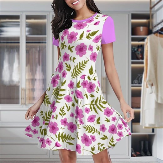 Boho Chic Maxi Dress for Summer and Holidays - Floral and Wild Leaf Print - Short Sleeve Dress - Etsy