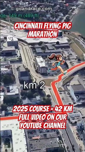 Cincinnati Flying Pig Marathon 2025: fly over the marathon course! Video of the race path.
