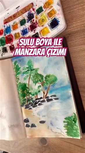 Sulu boya ile manzara çizimi 🎨
