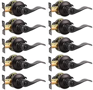 10 Pack Privacy Bathroom Door Lock Lever Keyless No Keys Door Lockset;Right/Left Handed Reversible;Oil Rubbed Bronze Door Levers Hardware