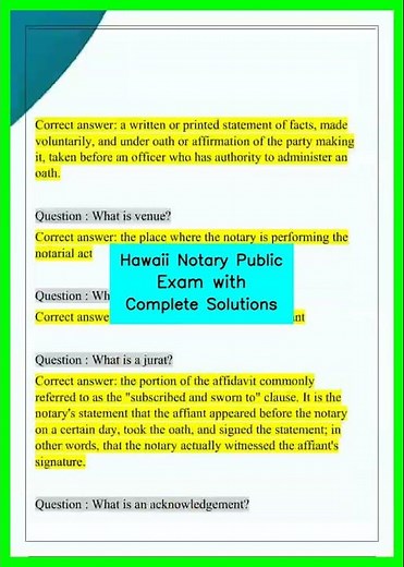 Hawaii Notary Public Exam with Complete Solutions video