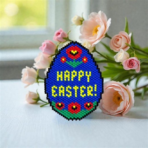 Easter Egg Bead Pattern PDF - Beginner Peyote & Brick Stitch, Easter Ornament, Miyuki Delica 11/0, Farmhouse Floral Design - Etsy