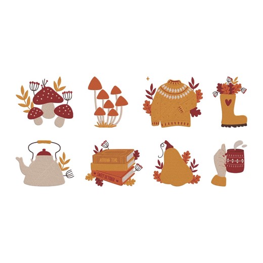 Autumn Cozy Embroidery Design, Fall Aesthetic Stitch Machine Embroidery File, 8 Design, 7 Size, Instant Download - Etsy