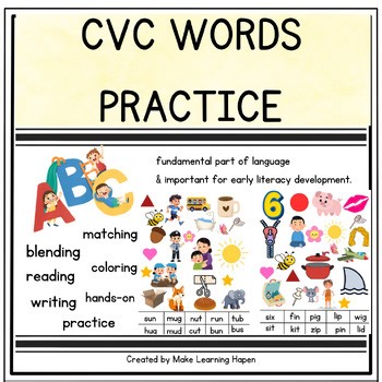 cvc words practice activity pack for prek & kindergarten