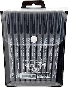 Copic Markers 9-Piece Multiliner Inking Pen Set B-2, Black (MLB2)