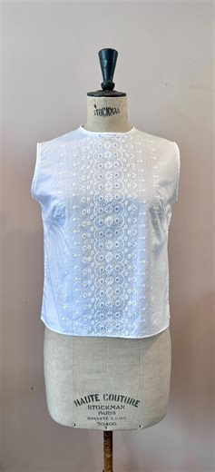 Vintage 1960s White and Blue Embroidered Cotton Sleeveless Blouse Rockabilly Pinup Size 10 - Etsy