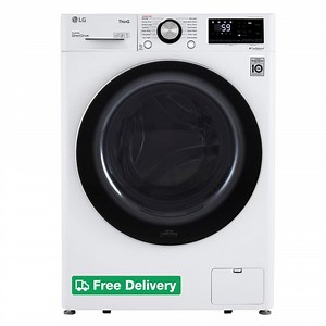 Check The Home Depot's Q&A Before Buying: LG 24 in. W 2.4 Cu. Ft. Compact Stackable SMART Front Load Washer in White with Steam and AI Fabric Sensor / Smart Pairing