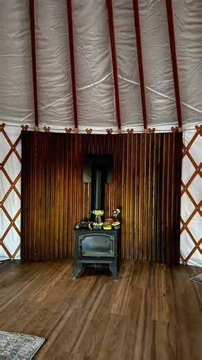 Yurt Day One — woodstove install. 🔥 Shoutout @timber.rust for the stove’s second life! #Goldenforgehq #yurtlife #colorado #offgrid #VeteransBuild | Golden Forge