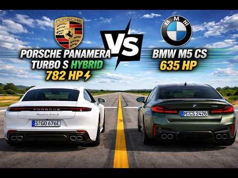 Porsche Panamera TURBO S HYBRID 782 hp VS bmw m5 cs 635 hp drag race Insane 0-300 km/h