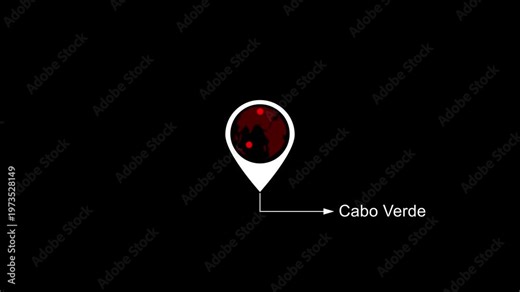Cabo Verde Location on World Map with Pin Marker Animation. Country GPS location tracking icon. location pin appearing. Motion graphics of country location concept
