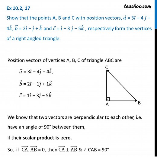 Ex 10.2, 17 -Show that a = 3i - 4j - 4k, b = 2i   k, c = i - 3j - 5k