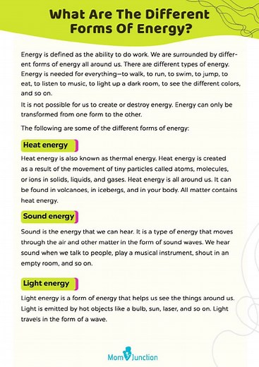 Different Types of Energy | Worksheet | MomJunction