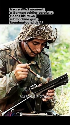 WW2 Brought to Life : German Soldier Cleaning His MP40 1940s