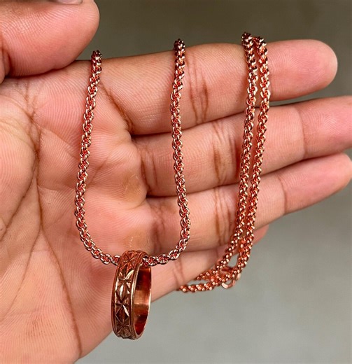 100% Pure Copper Solid Chain With Ring Personalized Necklace, Men and Women Wear - Etsy