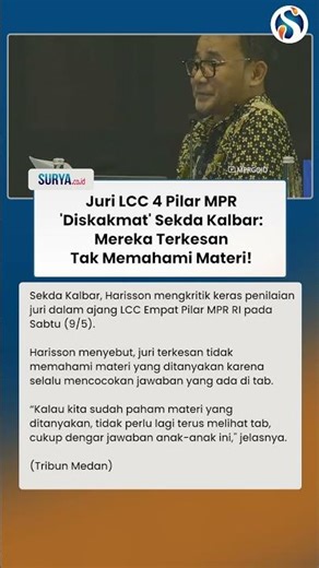Sekda Kalbar 'SKAKMAT' Juri LCC MPR: Mereka Kayak Gak Paham Materi!