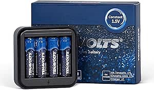 TENAVOLTS 1.5V AA Lithium Rechargeable Battery, 1.8h Fast Charge, USB Charger, Constant Output at 1.5V, 2775 mWh, 4 Count with Charger