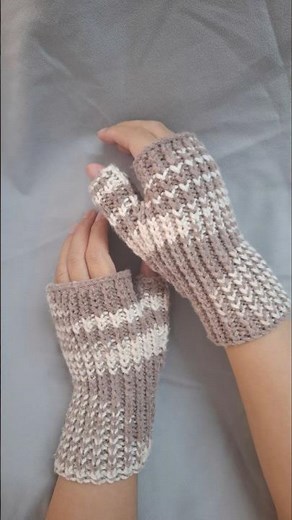 First fingerless mittens knitting project.